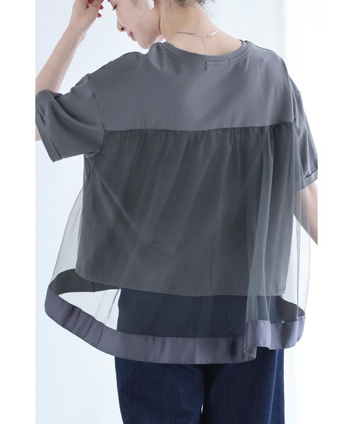 cawaii（カワイイ）の「（黒）後ろ下がりベールのTシャツトップス（Tシャツ/カットソー・レディース・ブラック/ダークグレー/ホワイト・FREE）」の3枚目の写真