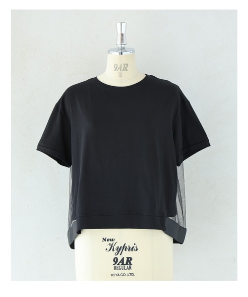 Sから2L対応  黒 後ろ下がりベールのTシャツトップス 黒）後ろ下がりベールのTシャツトップス（Tシャツ/カットソー