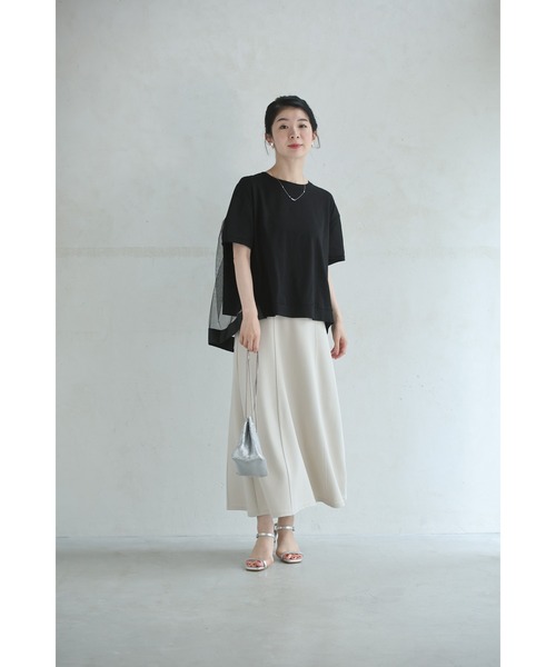 黒）後ろ下がりベールのTシャツトップス（Tシャツ/カットソー