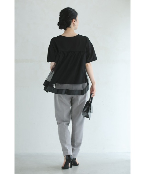 Sから2L対応  黒 後ろ下がりベールのTシャツトップス 黒）後ろ下がりベールのTシャツトップス（Tシャツ/カットソー