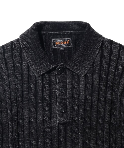 BEAMS PLUS（ビームスプラス）の「ピグメントダイ ケーブル ニット ポロシャツ（ポロシャツ・メンズ・ブラック/ベージュ・S/M/L/XL）」の4枚目の写真