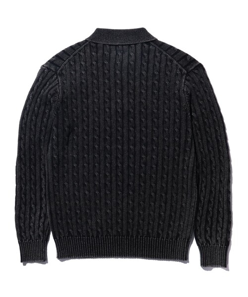 BEAMS PLUS（ビームスプラス）の「ピグメントダイ ケーブル ニット ポロシャツ（ポロシャツ・メンズ・ブラック/ベージュ・S/M/L/XL）」の7枚目の写真