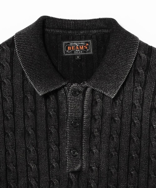 BEAMS PLUS（ビームスプラス）の「ピグメントダイ ケーブル ニット ポロシャツ（ポロシャツ・メンズ・ブラック/ベージュ・S/M/L/XL）」の9枚目の写真
