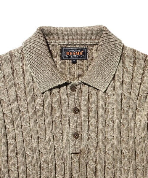 BEAMS PLUS（ビームスプラス）の「ピグメントダイ ケーブル ニット ポロシャツ（ポロシャツ・メンズ・ブラック/ベージュ・S/M/L/XL）」の14枚目の写真