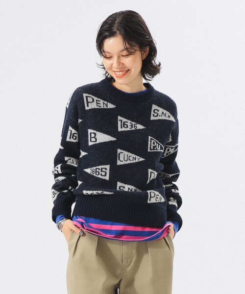 BEAMS BOY（ビームスボーイ）の「【1/15再値下げ】ペナント ニット プルオーバー（ニット/セーター・レディース・グリーン/ネイビー・ONE SIZE）」の3枚目の写真