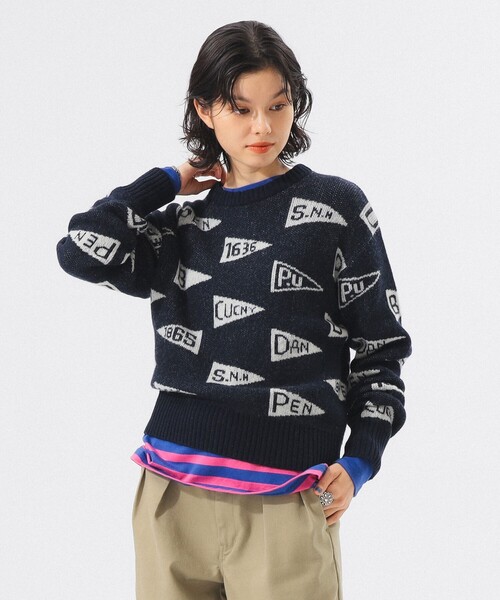 BEAMS BOY（ビームスボーイ）の「【1/15再値下げ】ペナント ニット プルオーバー（ニット/セーター・レディース・グリーン/ネイビー・ONE SIZE）」の4枚目の写真