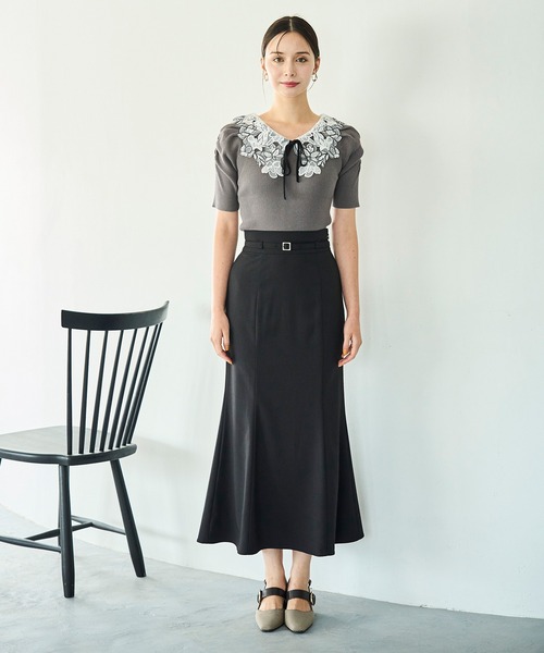 31 Sons de mode（トランテアン　ソン　ドゥ　モード）の「2025秋冬新作 アソート柄ベルト付マーメイドスカート（スカート・レディース・ブラック/グレー/ベージュ/マスタード・M/S）」の7枚目の写真