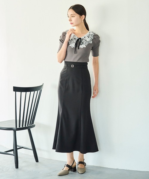 31 Sons de mode（トランテアン　ソン　ドゥ　モード）の「2025秋冬新作 アソート柄ベルト付マーメイドスカート（スカート・レディース・ブラック/グレー/ベージュ/マスタード・M/S）」の8枚目の写真