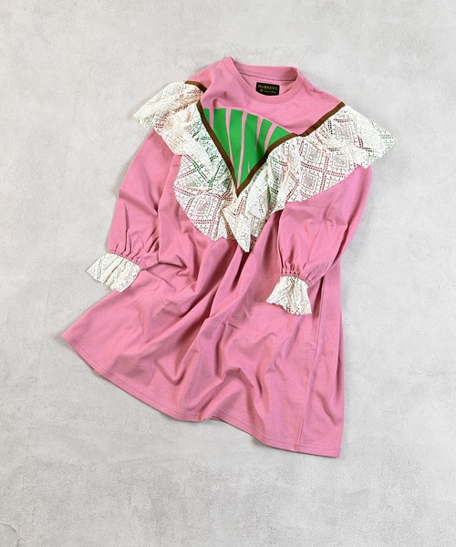 MARKEY'S(マーキーズ)の「レースフリルワンピース(ワンピース・キッズ・オレンジ/ピンク/オフホワイト・90/100/110/120/130/140/150)」の2枚目の写真