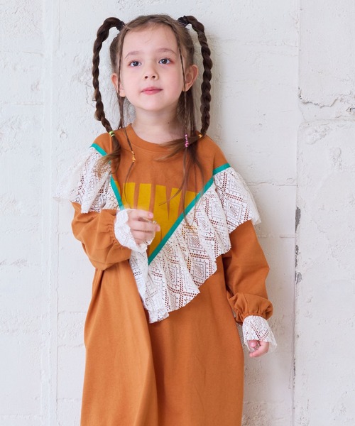 MARKEY'S(マーキーズ)の「レースフリルワンピース(ワンピース・キッズ・オレンジ/ピンク/オフホワイト・90/100/110/120/130/140/150)」の3枚目の写真