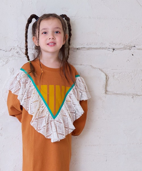 MARKEY'S(マーキーズ)の「レースフリルワンピース(ワンピース・キッズ・オレンジ/ピンク/オフホワイト・90/100/110/120/130/140/150)」の6枚目の写真