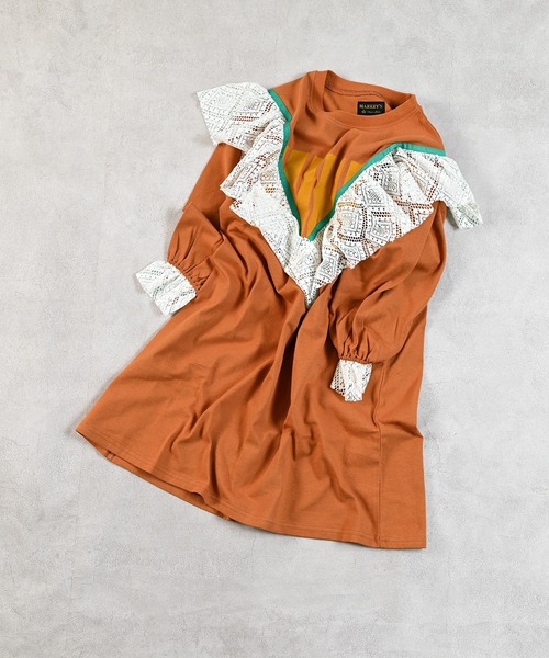 MARKEY'S(マーキーズ)の「レースフリルワンピース(ワンピース・キッズ・オレンジ/ピンク/オフホワイト・90/100/110/120/130/140/150)」の5枚目の写真