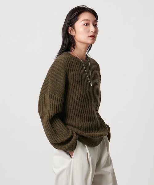 【新品タグ付】UNITED ARROWSリブキーネック5分袖ニット　ブラウン BEAUTY&YOUTH UNITED ARROWS（ビューティーアンドユースユナイテッド