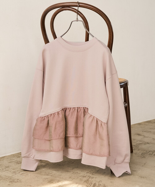 FREAK'S STORE（フリークスストア）の「限定展開　オーガンジー フリル 切り替え 裏毛 スウェット プルオーバー（スウェット・レディース・ピンク/ライトグレー/ベージュ/ブラック/ナチュラル・ﾌﾘ-）」の20枚目の写真