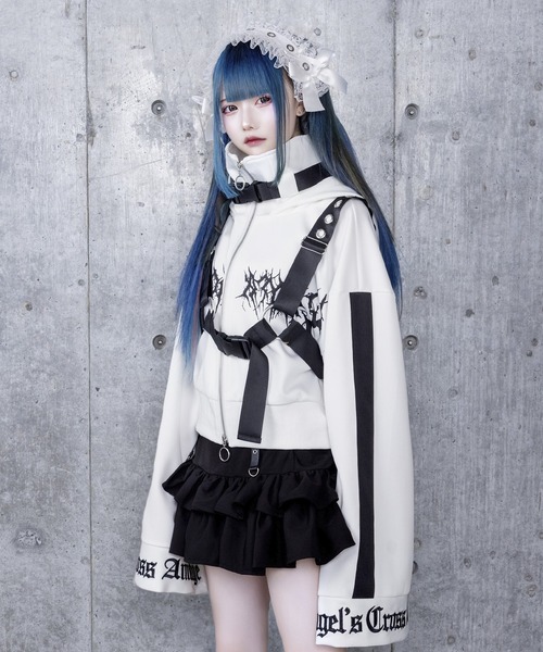 amilige アミリージュ　ショートZIPベルトハーネス付きパーカー　ホワイト ショートZIPベルトハーネス付きパーカー（パーカー）｜Amilige