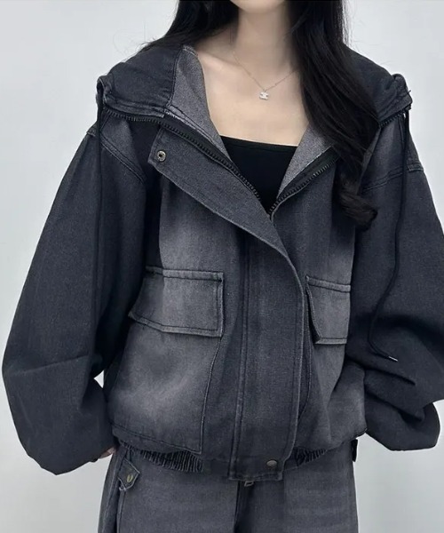 グレー デニムジャケット フード付き DIESEL ディーゼル D-HENNES JOG ジップアップ デニムジャケット