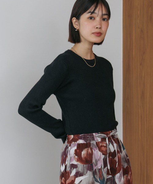 Bou Jeloud(ブージュルード)の「【温度調整素材】ラウンドネックニット(ニット/セーター・レディース・A/ブラック/イエロー/グレー・FREE)」の2枚目の写真