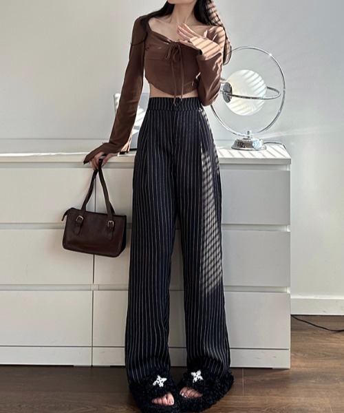 cammie(キャミー)の「ピンストライプタックパンツ(その他パンツ・レディース・グレー/ブラック・L/M)」の6枚目の写真