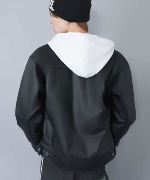 短丈ダブルジップパーカー/ストーンロゴ/バックプリント/スパイダー