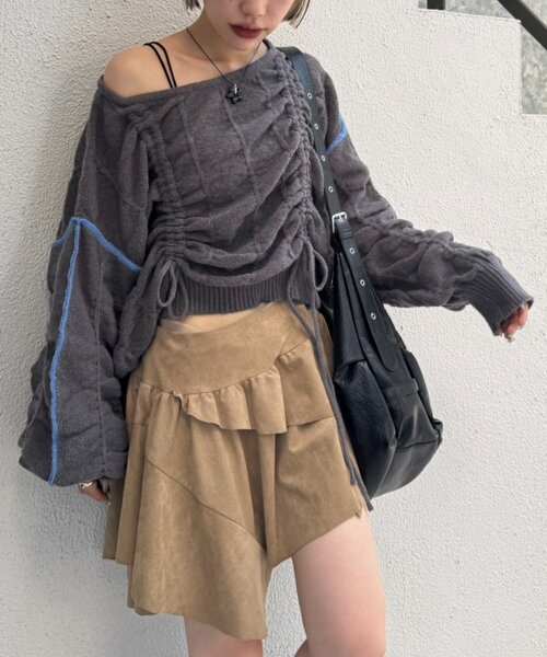 w closet（ダブルクローゼット）の「パイピングドロストニット（ニット/セーター・レディース・レッド/グリーン/ブルー/チャコールグレー/アイボリー・FREE）」の2枚目の写真