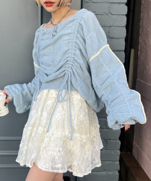 w closet（ダブルクローゼット）の「パイピングドロストニット（ニット/セーター・レディース・レッド/グリーン/ブルー/チャコールグレー/アイボリー・FREE）」の4枚目の写真