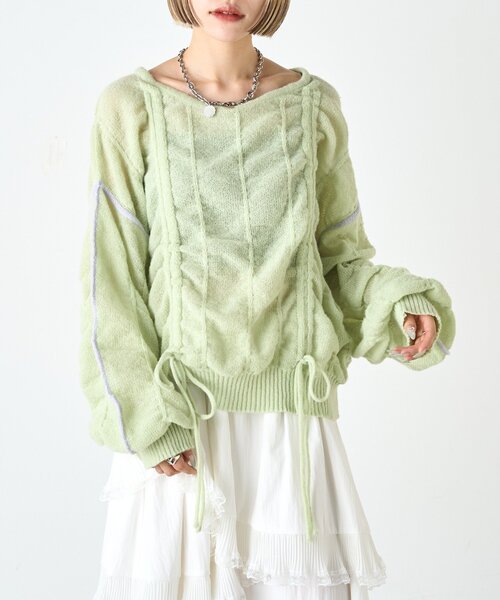 w closet（ダブルクローゼット）の「パイピングドロストニット（ニット/セーター・レディース・レッド/グリーン/ブルー/チャコールグレー/アイボリー・FREE）」の3枚目の写真