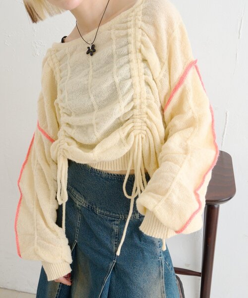 w closet（ダブルクローゼット）の「パイピングドロストニット（ニット/セーター・レディース・レッド/グリーン/ブルー/チャコールグレー/アイボリー・FREE）」の18枚目の写真