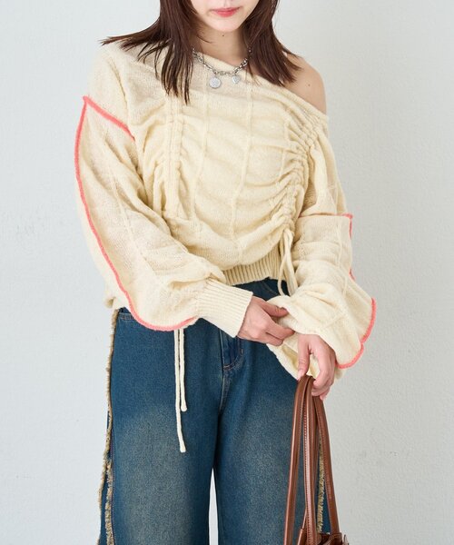 w closet（ダブルクローゼット）の「パイピングドロストニット（ニット/セーター・レディース・レッド/グリーン/ブルー/チャコールグレー/アイボリー・FREE）」の19枚目の写真