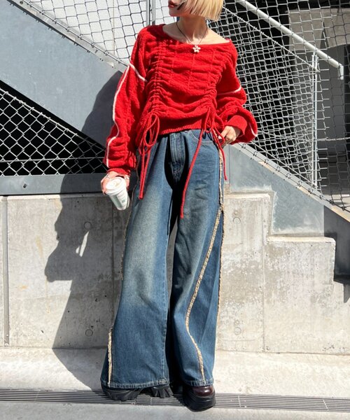 w closet（ダブルクローゼット）の「パイピングドロストニット（ニット/セーター・レディース・レッド/グリーン/ブルー/チャコールグレー/アイボリー・FREE）」の11枚目の写真