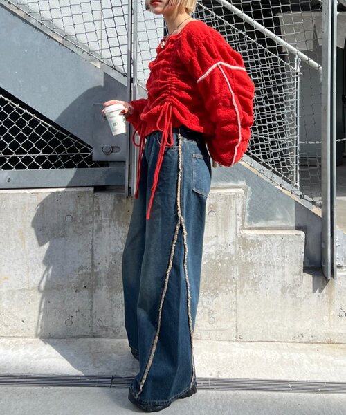 w closet（ダブルクローゼット）の「パイピングドロストニット（ニット/セーター・レディース・レッド/グリーン/ブルー/チャコールグレー/アイボリー・FREE）」の13枚目の写真