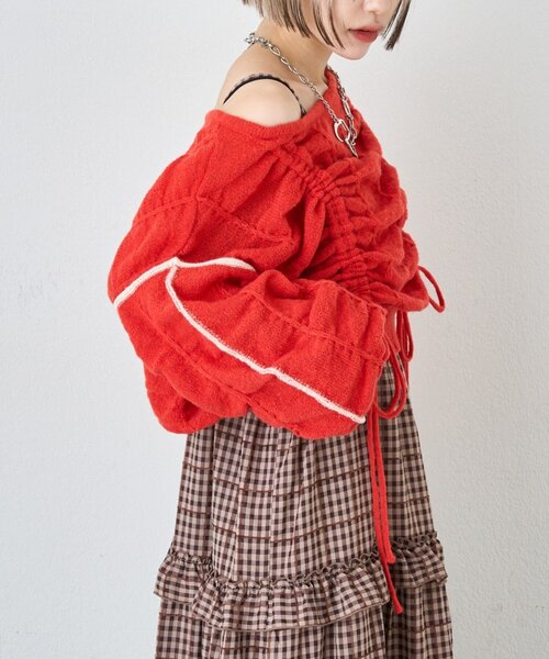 w closet（ダブルクローゼット）の「パイピングドロストニット（ニット/セーター・レディース・レッド/グリーン/ブルー/チャコールグレー/アイボリー・FREE）」の15枚目の写真