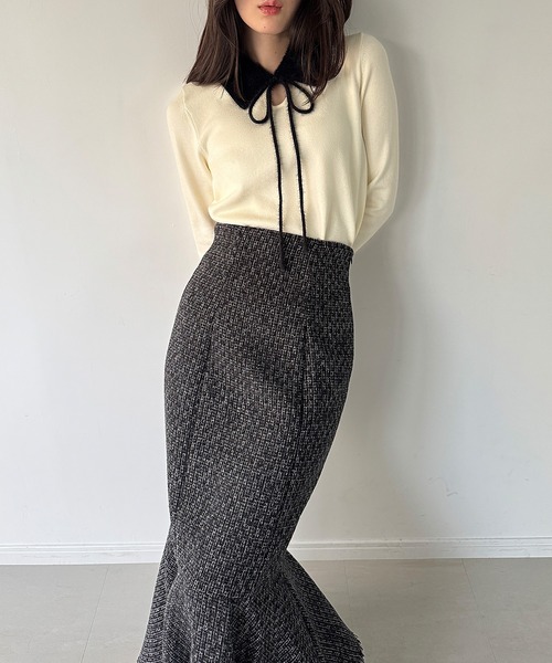 junoah(ジュノア)の「【取り外し可能リボン付き】シャギーカラーニットトップス(ニット/セーター・レディース・チャコール/ブラック/アイボリー・MEDIUM/LARGE)」の11枚目の写真