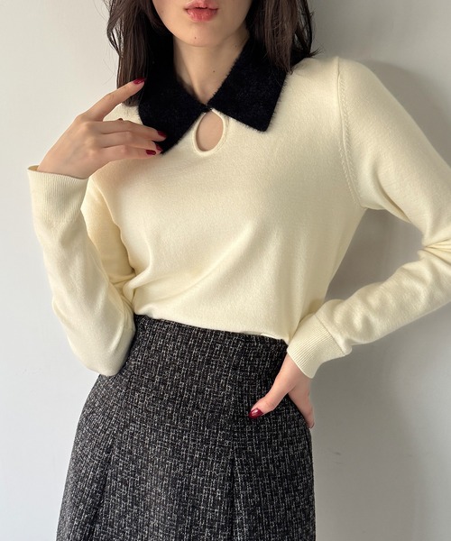 junoah(ジュノア)の「【取り外し可能リボン付き】シャギーカラーニットトップス(ニット/セーター・レディース・チャコール/ブラック/アイボリー・MEDIUM/LARGE)」の17枚目の写真