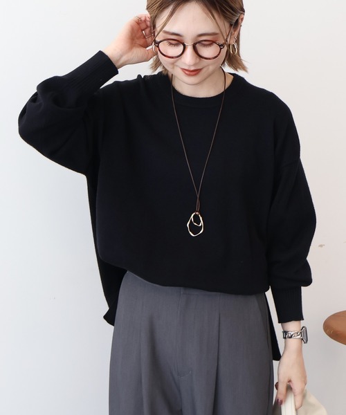 AMERICAN HOLIC（アメリカンホリック）の「【WEB限定】バイパチサイドスリットニットプルオーバー（ニット/セーター・レディース・アイボリー/グレー系その他/ブラック/ブルー・M/L）」の5枚目の写真