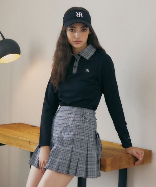 新発売！【RIENDA GOLF】襟付きコンパクトトップス 秋服 冬服　柄WHT RIENDA GOLF tシャツ 「RIENDA GOLF」襟付きコンパクトカットトップス