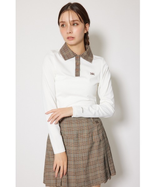 新発売！【RIENDA GOLF】襟付きコンパクトトップス 秋服 冬服　柄WHT RIENDA GOLF】襟付きコンパクトカットトップス 秋服 冬服（Tシャツ