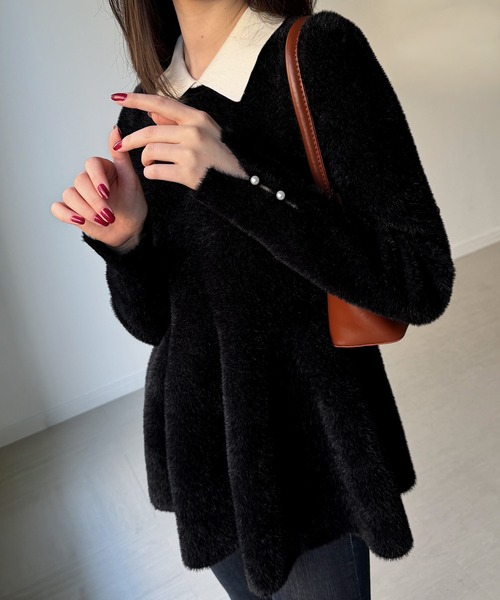 junoah（ジュノア）の「シャギーペプラムニットトップス（ニット/セーター・レディース・ブラック/ネイビー/ライトグレー・LARGE/MEDIUM）」の7枚目の写真
