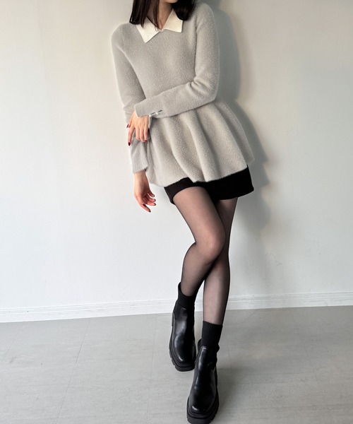 junoah（ジュノア）の「シャギーペプラムニットトップス（ニット/セーター・レディース・ブラック/ネイビー/ライトグレー・LARGE/MEDIUM）」の11枚目の写真