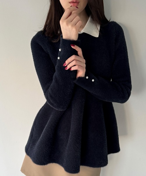 junoah（ジュノア）の「シャギーペプラムニットトップス（ニット/セーター・レディース・ブラック/ネイビー/ライトグレー・LARGE/MEDIUM）」の13枚目の写真