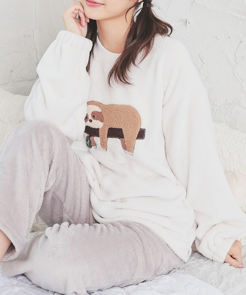 Honeys（ハニーズ）の「【ハニぽか】アニマル刺繍ルームウェア（上下セット）（ルームウェア/パジャマ・レディース・アイボリー/ブルー系/ピンク系・S/M/LL/L）」の2枚目の写真