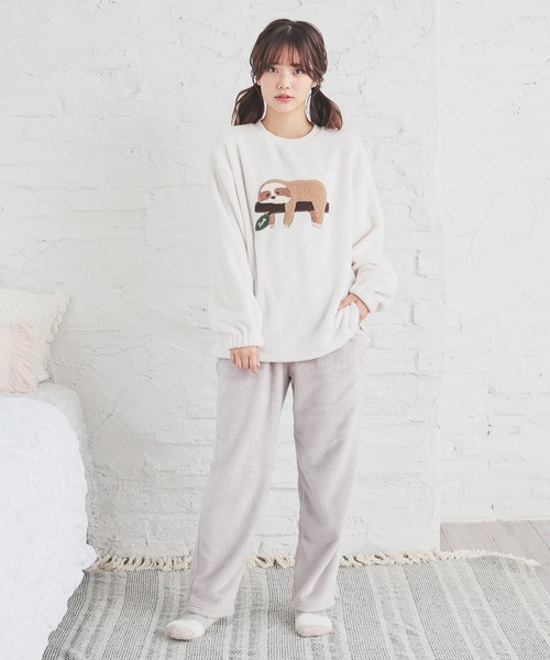 Honeys（ハニーズ）の「【ハニぽか】アニマル刺繍ルームウェア（上下セット）（ルームウェア/パジャマ・レディース・アイボリー/ブルー系/ピンク系・S/M/LL/L）」の5枚目の写真