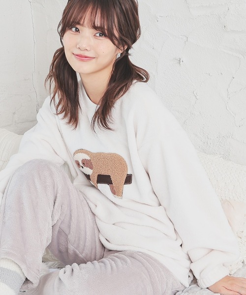 Honeys（ハニーズ）の「【ハニぽか】アニマル刺繍ルームウェア（上下セット）（ルームウェア/パジャマ・レディース・アイボリー/ブルー系/ピンク系・S/M/LL/L）」の6枚目の写真