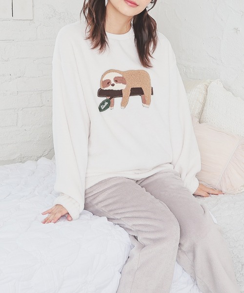 Honeys（ハニーズ）の「【ハニぽか】アニマル刺繍ルームウェア（上下セット）（ルームウェア/パジャマ・レディース・アイボリー/ブルー系/ピンク系・S/M/LL/L）」の7枚目の写真