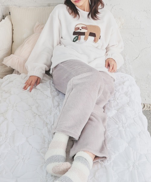 Honeys（ハニーズ）の「【ハニぽか】アニマル刺繍ルームウェア（上下セット）（ルームウェア/パジャマ・レディース・アイボリー/ブルー系/ピンク系・S/M/LL/L）」の8枚目の写真