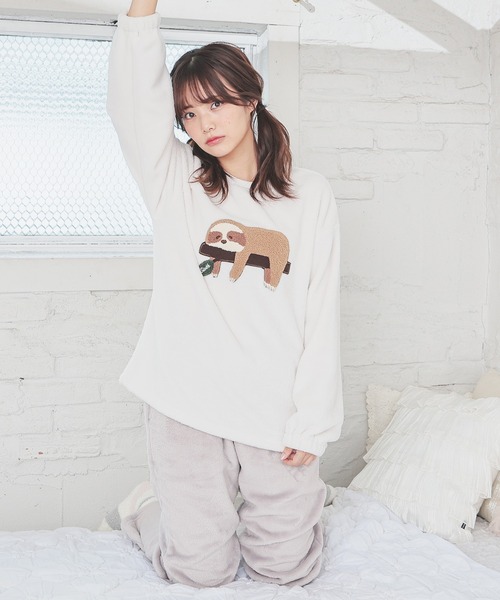 Honeys（ハニーズ）の「【ハニぽか】アニマル刺繍ルームウェア（上下セット）（ルームウェア/パジャマ・レディース・アイボリー/ブルー系/ピンク系・S/M/LL/L）」の9枚目の写真