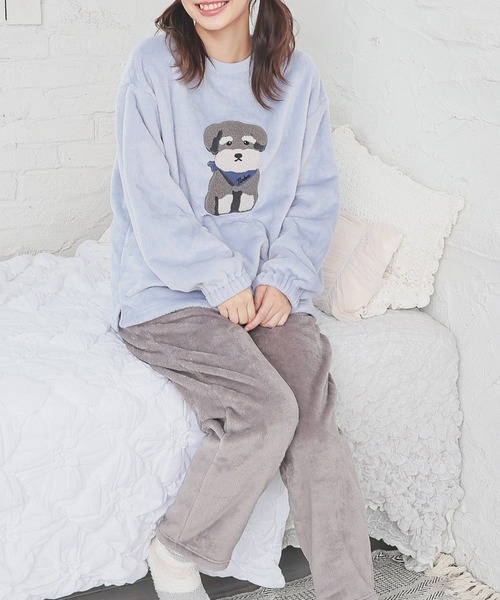 Honeys（ハニーズ）の「【ハニぽか】アニマル刺繍ルームウェア（上下セット）（ルームウェア/パジャマ・レディース・アイボリー/ブルー系/ピンク系・S/M/LL/L）」の12枚目の写真