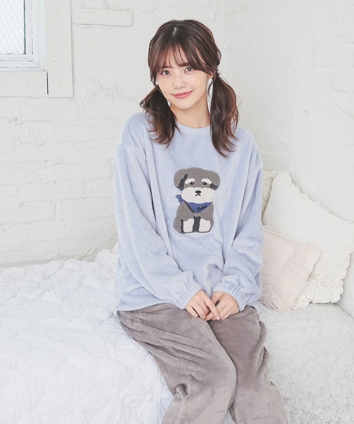 Honeys（ハニーズ）の「【ハニぽか】アニマル刺繍ルームウェア（上下セット）（ルームウェア/パジャマ・レディース・アイボリー/ブルー系/ピンク系・S/M/LL/L）」の14枚目の写真