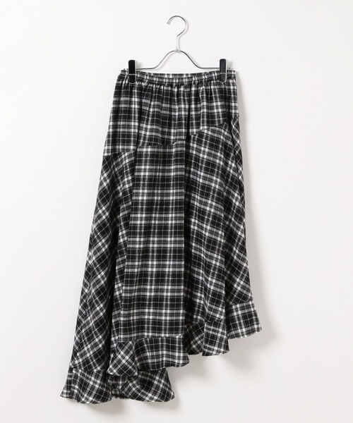 3.3 Field Trip (3.3フィールドトリップ)の「3.3 Field Trip/チェックアシメヘムスカート(スカート・レディース・ブラック/ブラウン/ネイビー・FREE)」の5枚目の写真