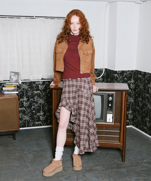 3.3 Field Trip (3.3フィールドトリップ)の「3.3 Field Trip/チェックアシメヘムスカート(スカート・レディース・ブラック/ブラウン/ネイビー・FREE)」の14枚目の写真