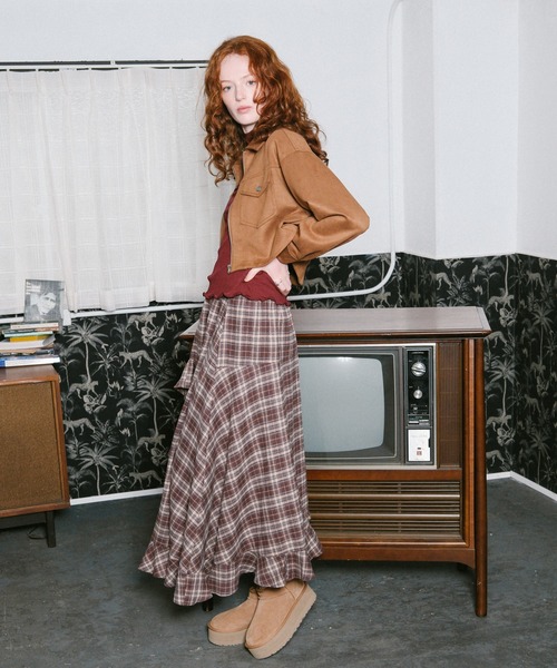 3.3 Field Trip (3.3フィールドトリップ)の「3.3 Field Trip/チェックアシメヘムスカート(スカート・レディース・ブラック/ブラウン/ネイビー・FREE)」の13枚目の写真